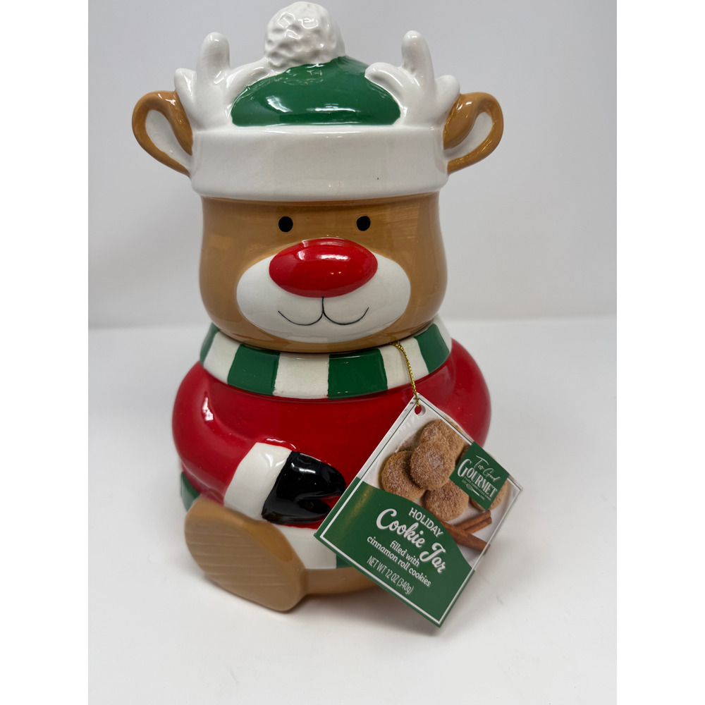 Too Good Gourmet Ceramic Reindeer Cookie Jar Holiday Christmas 10"x7"